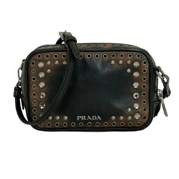 Prada | Bags | Prada Black Brown Leather Shoulder Bag 34996p71b